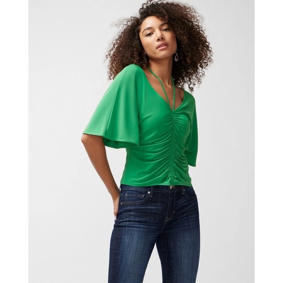White House Black Market MJ Ruched Front Top in Amazon Green – Size Small NWT - Picture 1 of 6